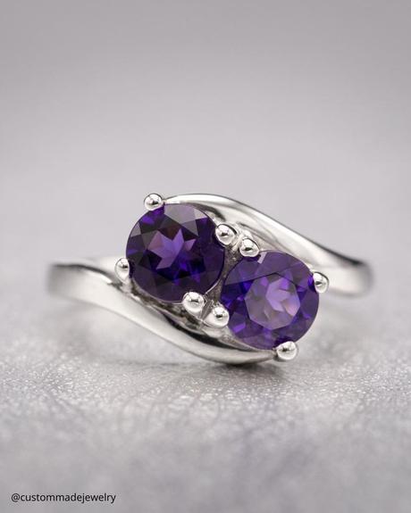 toi et moi rings white gold ring with two amethyst round cut stones