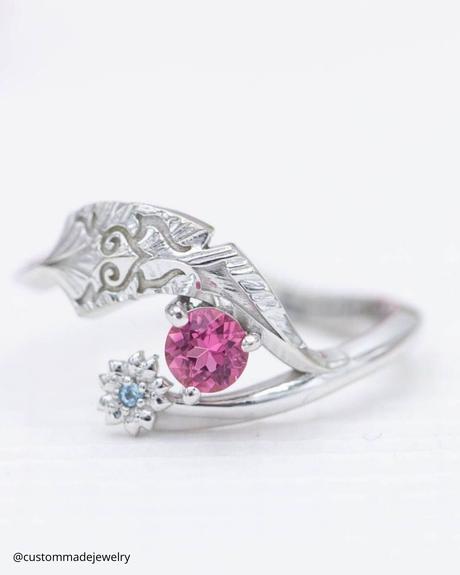 toi et moi rings vintage ring in silver with rose stone