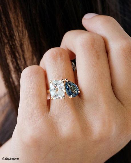 toi et moi rings white diamond and blue sapphire