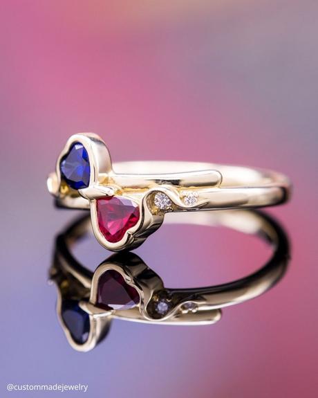 toi et moi rings heart shaped ruby and sapphire stones