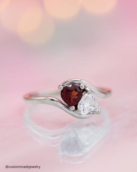 toi et moi rings heart shaped diamond and ruby stones ring