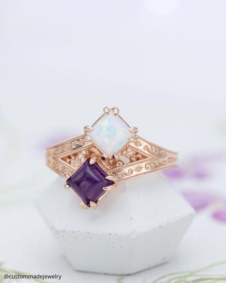 toi et moi rings two stones opal and amethyst ring