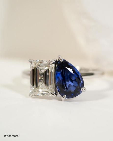 toi et moi rings classic diamond ring in white gold with moissanite and sapphire