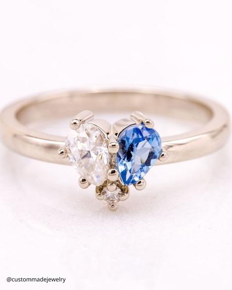 toi et moi rings two stones moissanite and sapphire in white gold