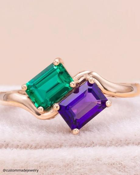 toi et moi rings amethyst and emerald two stones ring