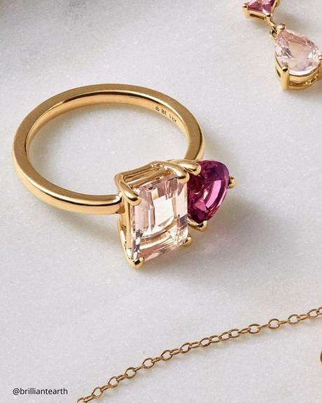 toi et moi rings yellow gold ring with ruby and morganite