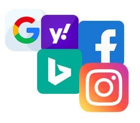 How To Get More Google Reviews Google, Yahoo, Bing, Facebook, and Instagram icons.