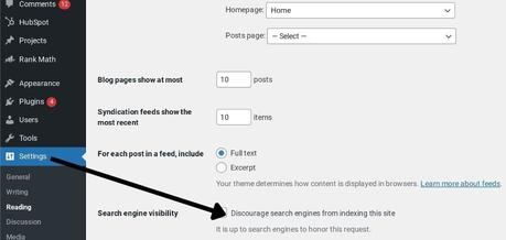 The noindex setting in WordPress is unchecked in this screenshot.
