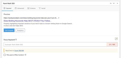 Basic DIY Guide to SEO-friendly Content A screenshot of the SEO title and description settings in the RankMath plugin.