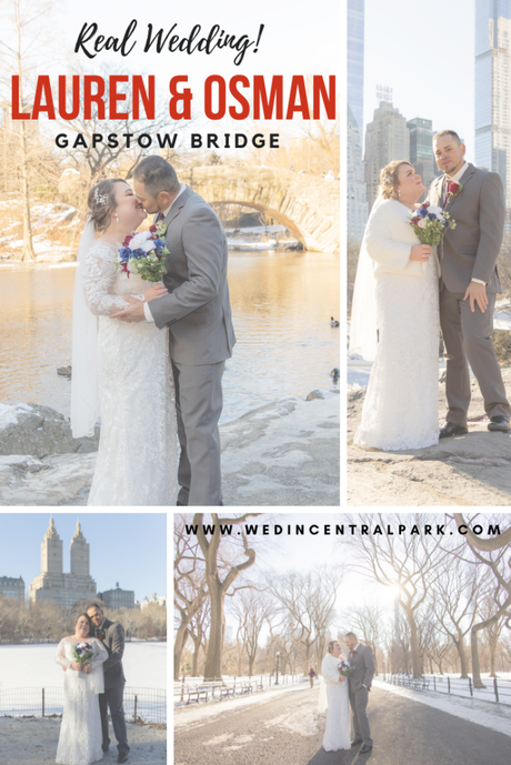 Lauren and Osman’s Elopement overlooking Gapstow Bridge in January