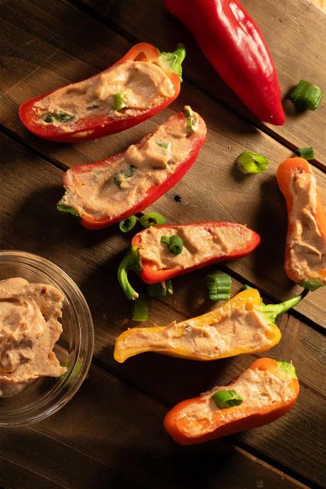 mini peppers stuffed with vegan chipotle cream cheese