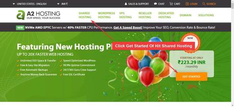 a2 hosting homepage with different hosting plans
