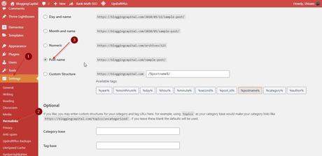 steps on how to change permalink to post name in WordPress dashboard