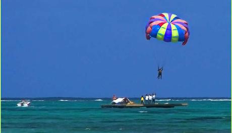 Parasailing over the ocean