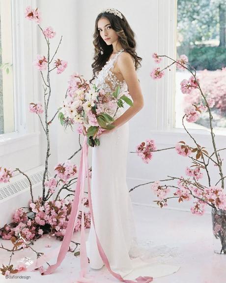 spring wedding bouquets cherry blossom bride floral decor dafioridesign