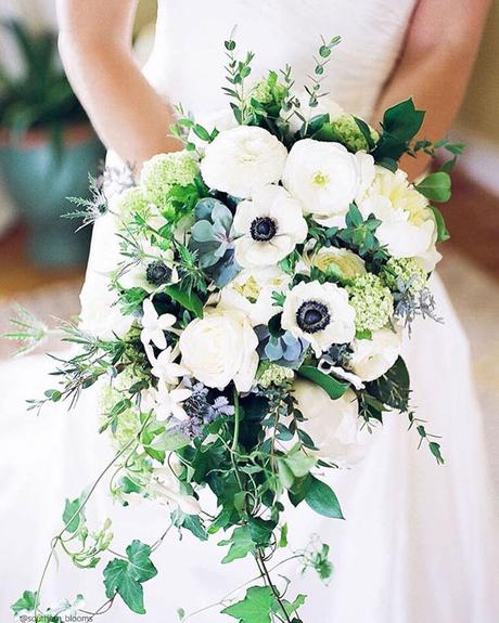 spring wedding bouquets annemones white greenery southern blooms