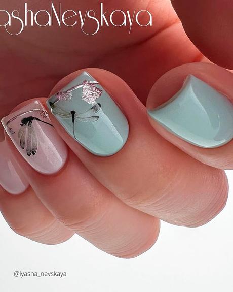spring wedding nails lignt pink and mint lyasha nevskaya