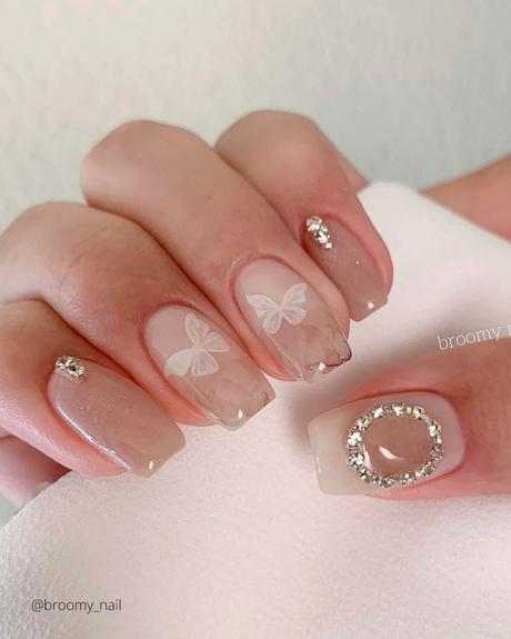 spring wedding nails simple with butterflyes cute broomy nail