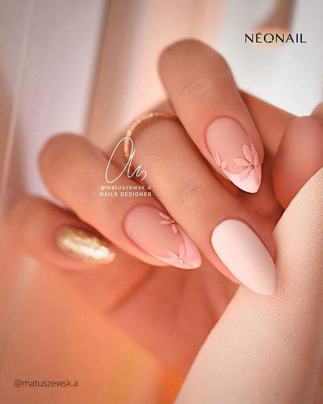 spring wedding nails pink flowers white tip matuszewsk.a