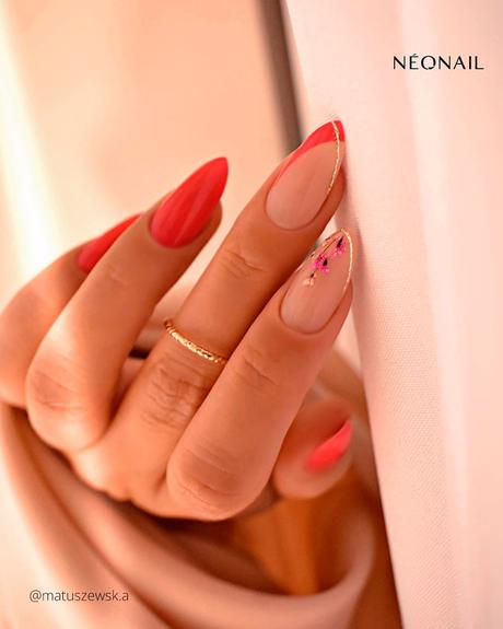spring wedding nails bright red with flowers matuszewsk.a