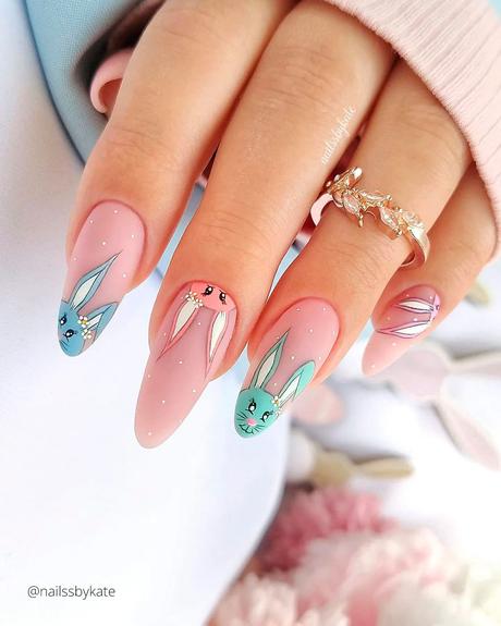 spring wedding nails with bunny patterns nailssbykate