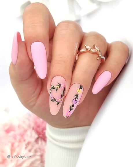 spring wedding nails almond lilac pink flowrs nailssbykate