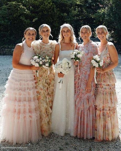 floral bridesmaid dresses mixed long rustic needleandthreadlondon