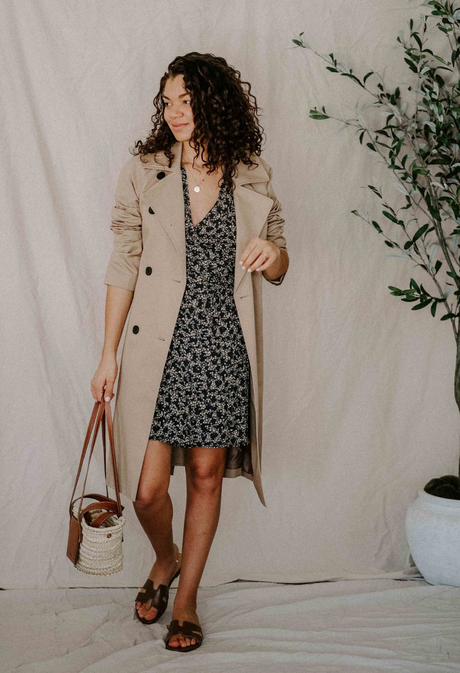 Spring Outfit Trends: Discover the Hottest Looks in 2024! 43 floral dress + trench coat + sandals