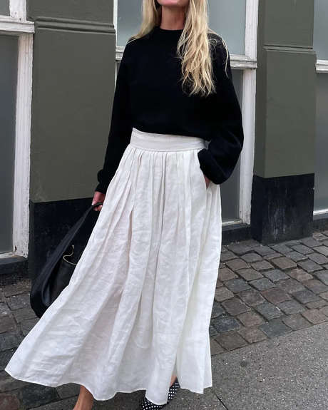 Spring Outfit Trends: Discover the Hottest Looks in 2024! 30 Black Sweater + White Pleated Skirt