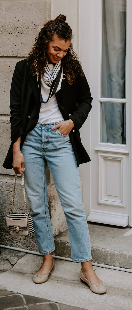 Spring Outfit Trends: Discover the Hottest Looks in 2024! 37 Jeans + ballet flats + white t-shirt + blazer