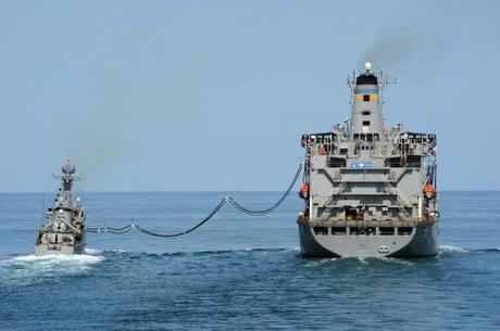 The Military Sealift Command fleet replenishment oiler USNS Pecos (T-AO 197), right, performs a replenishment-at-sea with the South Korean Patrol Combat Corvette Puchon (PCC 773) in the Yellow Sea during exercise Foal Eagle 2013 on March 15, 2013. Ships from the U.S. 7th Fleet and the Republic of Korea were underway for exercise Foal Eagle 2013  (Photo: DOD by Petty Officer 3rd Class Declan Barnes).