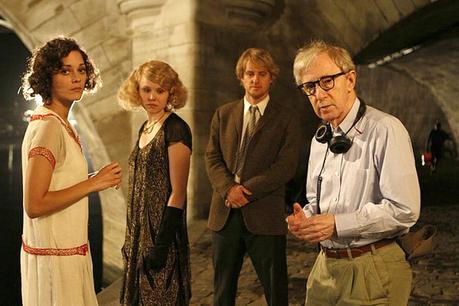 Woody Allen with the cast