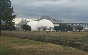  Domes outside Baton Rouge, La., where wood pellets are stored before being shipped to European biomass power plants. Photo: Peter Moskowitz/Al Jazeera America 