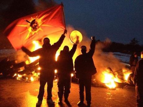 Mi’kmaq warriors at tire fire blockade, December 2013.