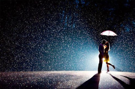 romantic couple in rain