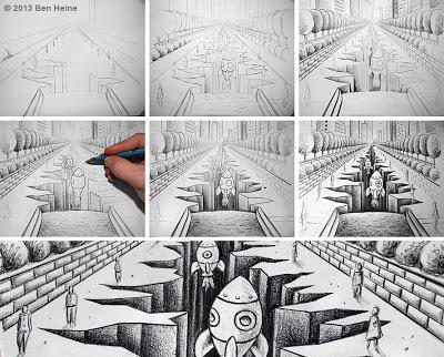 Earth Crack - Sketch in Progress by Ben Heine - New technologies and underground life in Asia