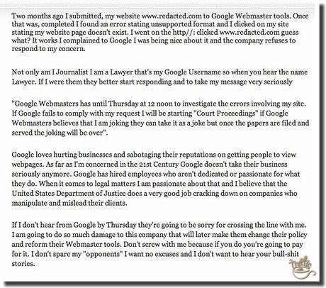 google webmaster tools complaint