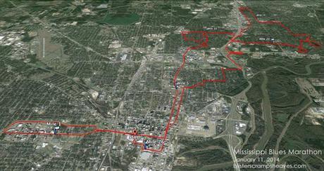 Google Earth rendering of Mississippi Blues Marathon course 2013
