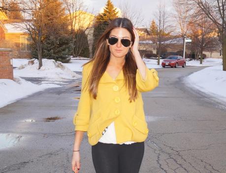 mustard yellow jacket, dolce vita boots