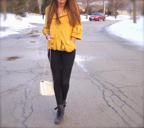 mustard yellow jacket, dolce vita boots