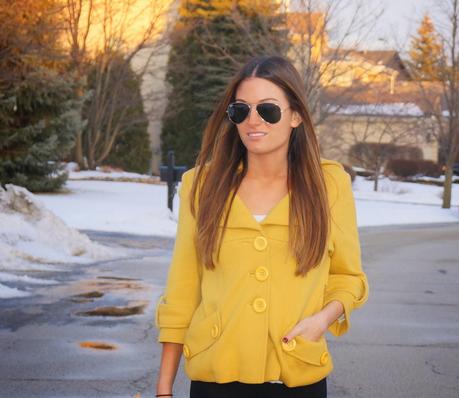 mustard yellow jacket, dolce vita boots