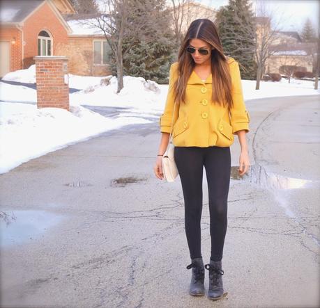 mustard yellow jacket, dolce vita boots