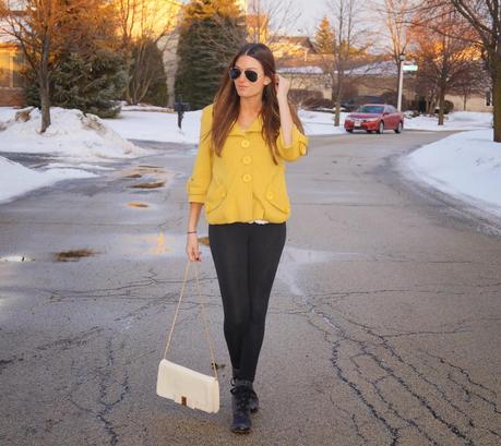 mustard yellow jacket, dolce vita boots