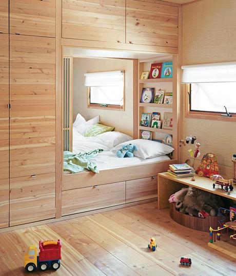 
  Only a set of sliding doors separates the kids’ room from the master bedroom in a Toronto, Ontario, home. When the time is right, there's a track inlaid in the ceiling for a four-panel bifold wall to divide the space into two private rooms for the children. Read the whole story here.
  
