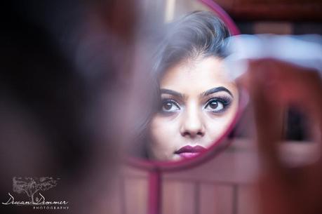 brides reflection in mirror