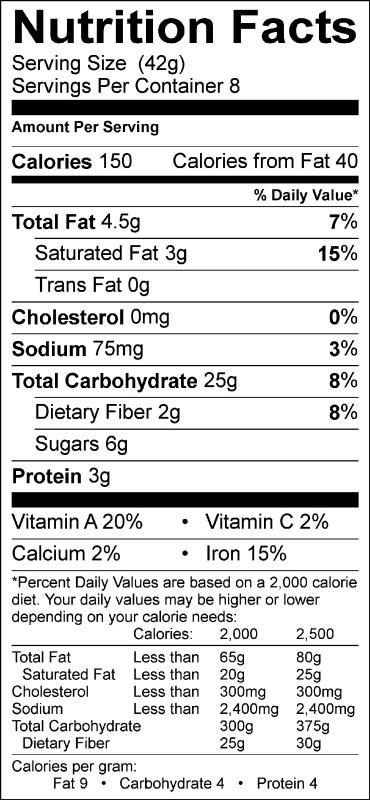 NS granola bars Label