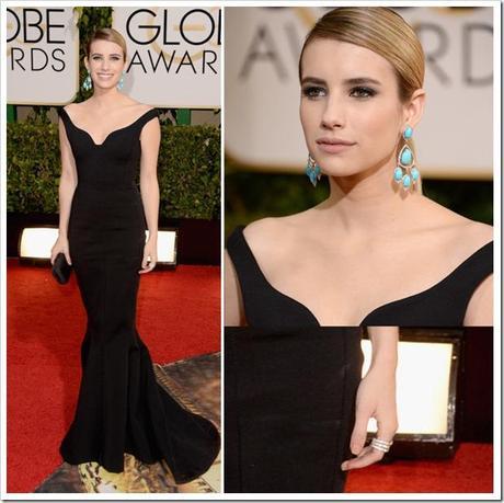 Emma Roberts wearing turquoise chandelier earrings