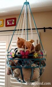 Repurposed toy storage by Dinah. 