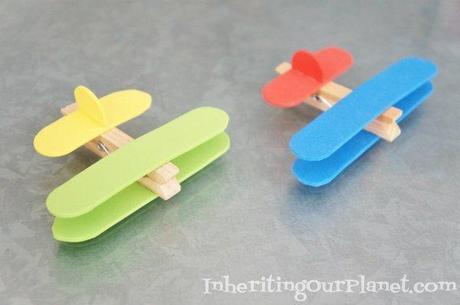 Clothespin airplaines - just one of many repurposed craft ideas from Diana Wulf.