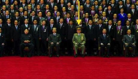 Gen. O Kuk Ryol attends a photo-op with scientists in November 2013 (Photo: Rodong Sinmun).